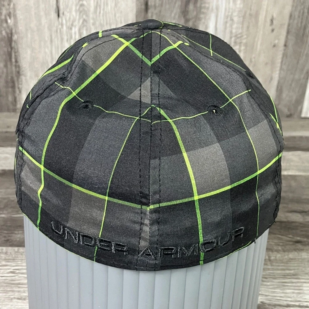 Under Armour Plaid Baseball Cap Hat Grey Black Neon Green Grid Embroidered Logo